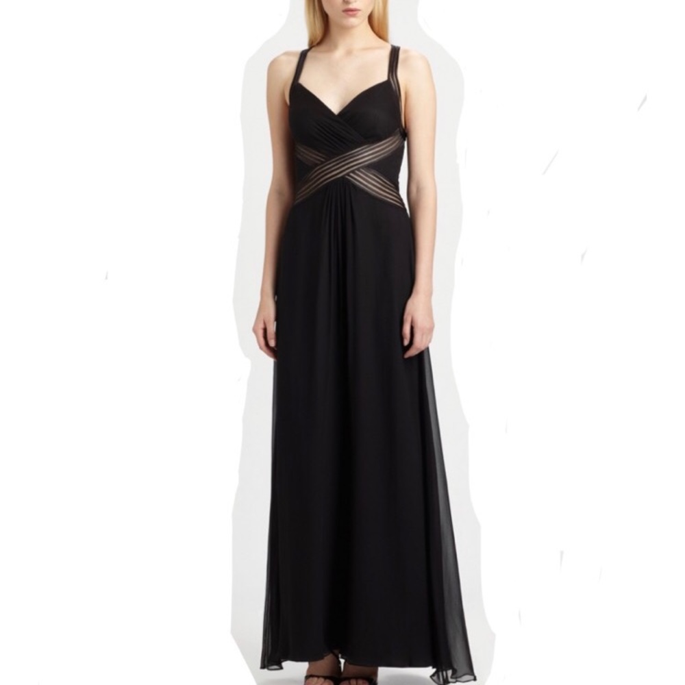 Aidan Mattox Black Gown Mesh Criss Cross Prom Dress